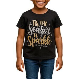 Bass Pro Shops Kids Size XS Top Tis The Season To Sparkle Black Glitter Print
